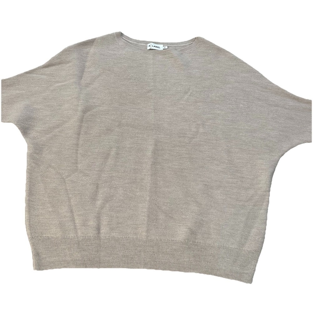 R Label Sweater Women's S M 100% Wool Neutral Pink Crew Neck Dolman short sleeve